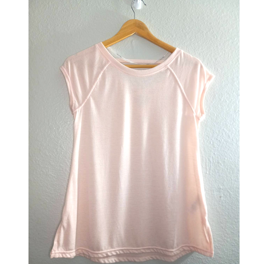Calvin Klein Soft Stretch Short Sleeve Back Design Pink Size M Blouse